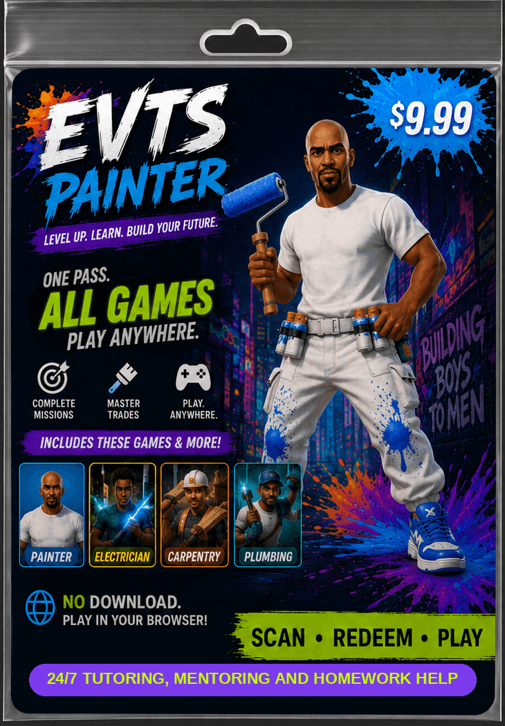 EVTS Painter $9.99 game card with 24/7 tutoring, mentoring and homework help